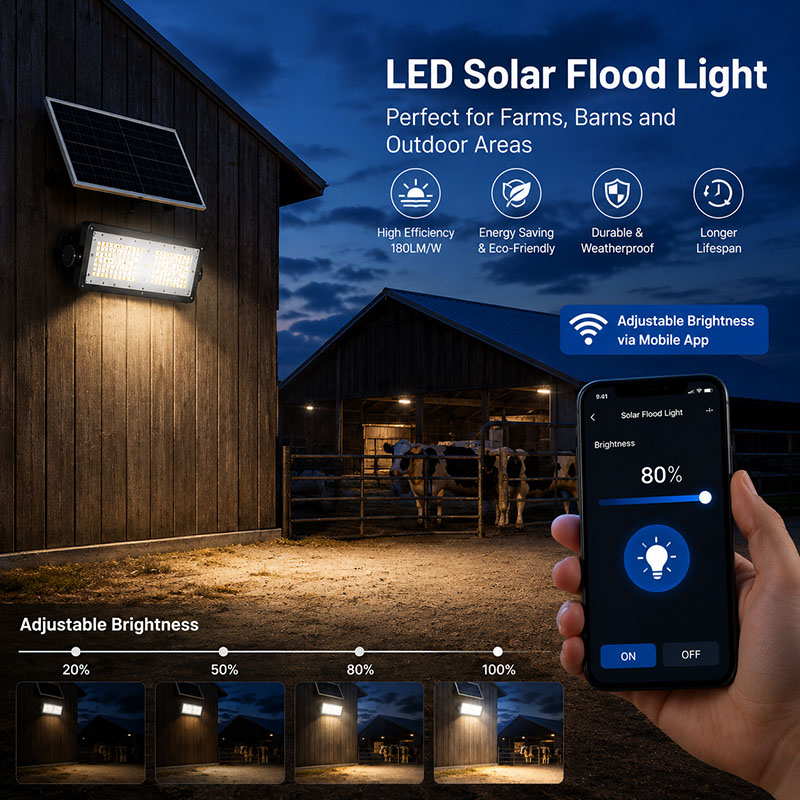 AI SOLAR FLOOD LIGHT 50W AI control Adijustable Brightness