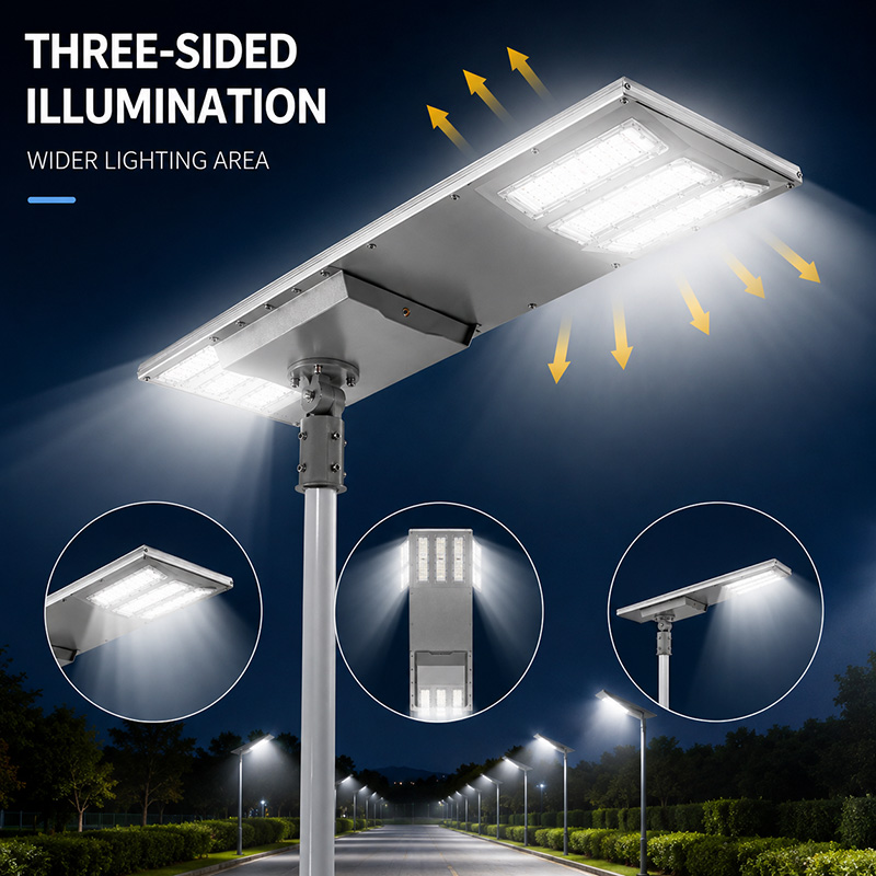 AI lOT SOLAR STREET LIGHT HC-CZSL3-39-100W 200lm smart control with Three-Sided Illumination