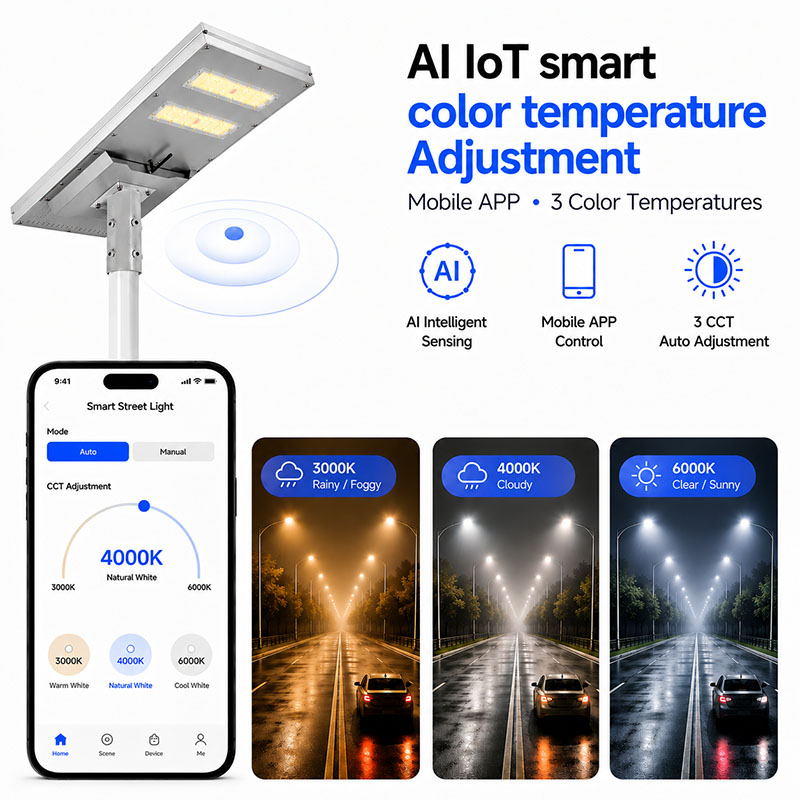 Solar street light AI loT smart color temperature Adjustment
