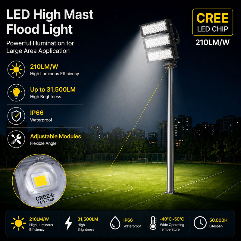 The stadium lights feature adjustable brightness 150W CREE LED CHIP 210LMW