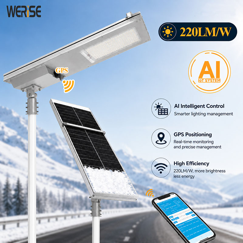 WERISE Global GPS Adjustable Brightness and Color Temperature AI IOT Smart Solar Led Street Light
